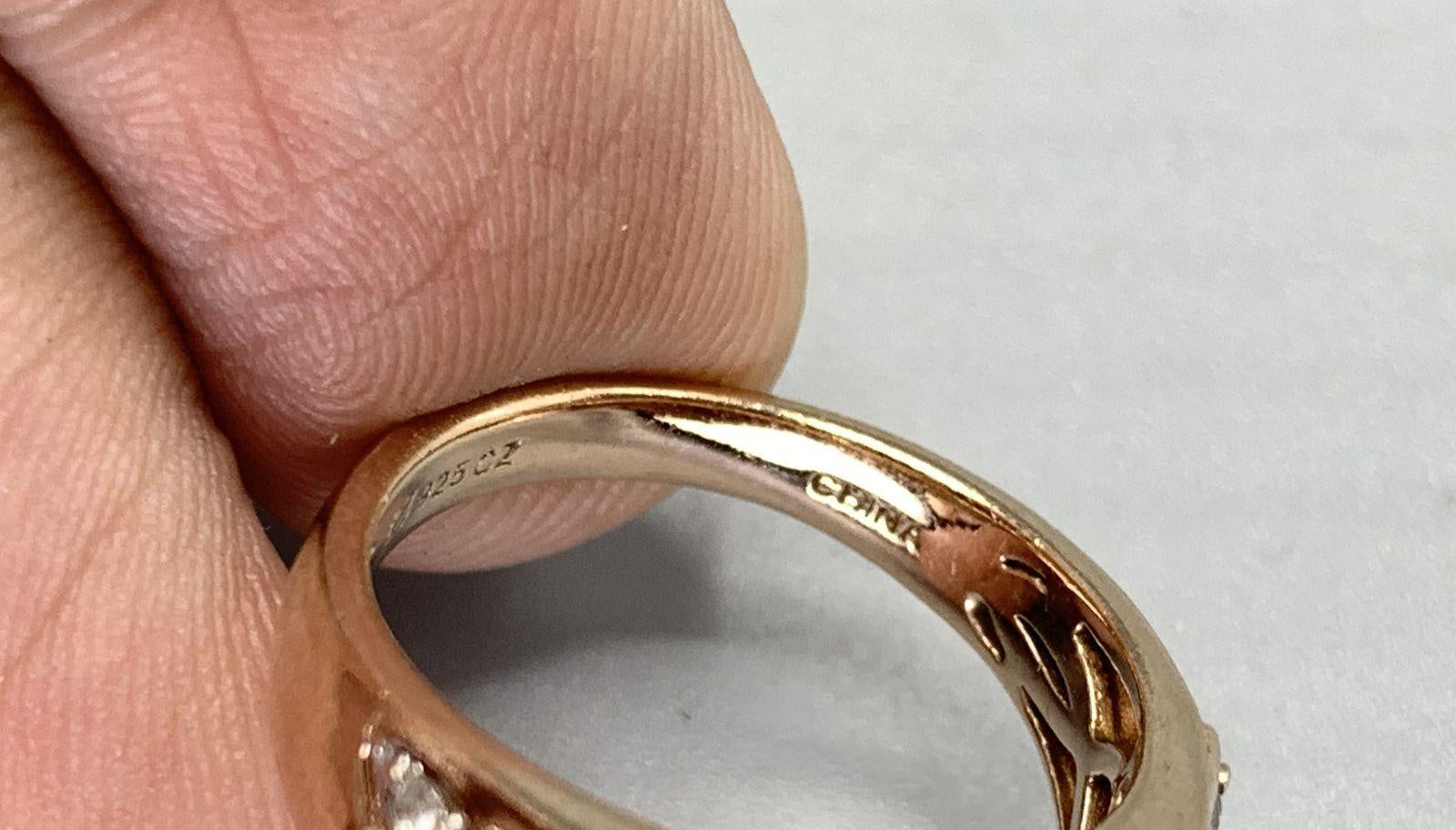 Rose Gold Plated Sterling Silver CZ & Glass Stones Cocktail Ring Size 7.75