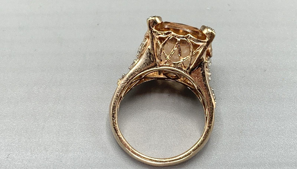 Rose Gold Plated Sterling Silver CZ & Glass Stones Cocktail Ring Size 7.75