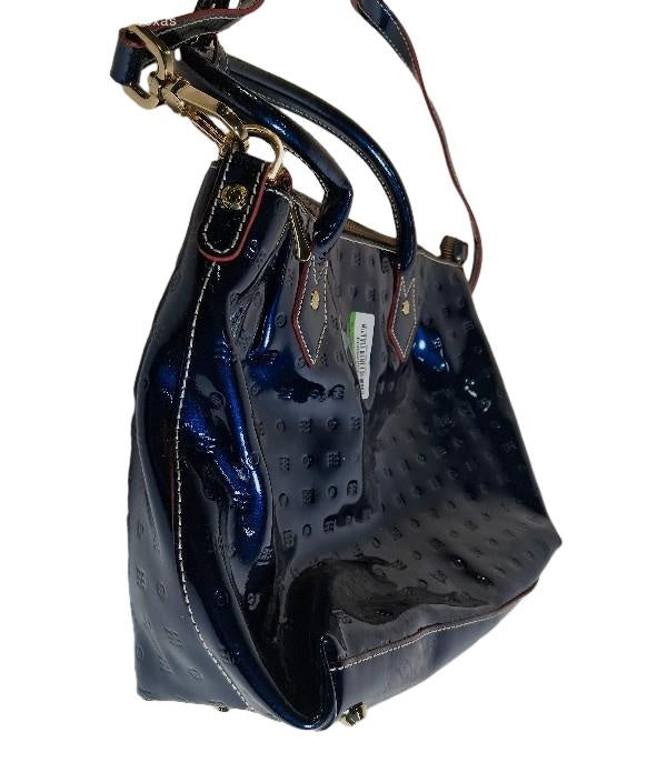 Arcadia Blue Patent Shoulder Bag with Zipper