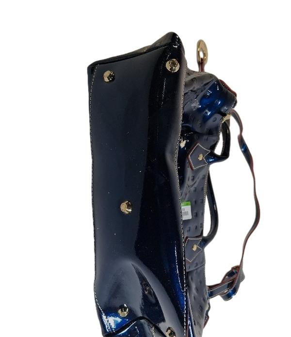 Arcadia Blue Patent Shoulder Bag with Zipper