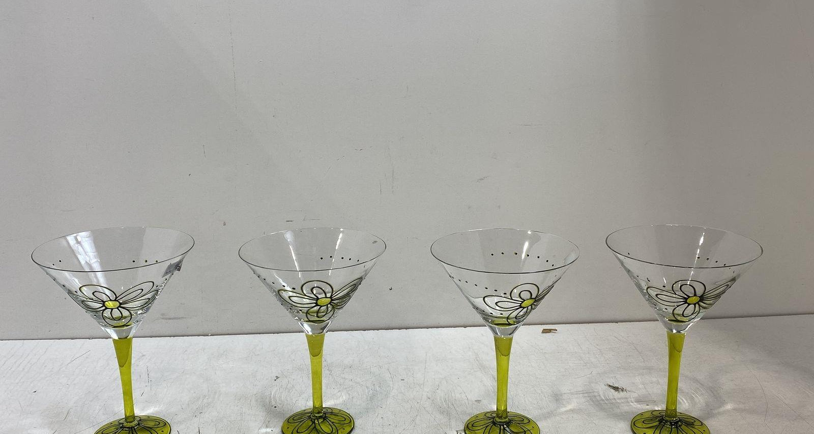 MoMo Panache Daisy Green-Stem Martini Glasses Set of 4