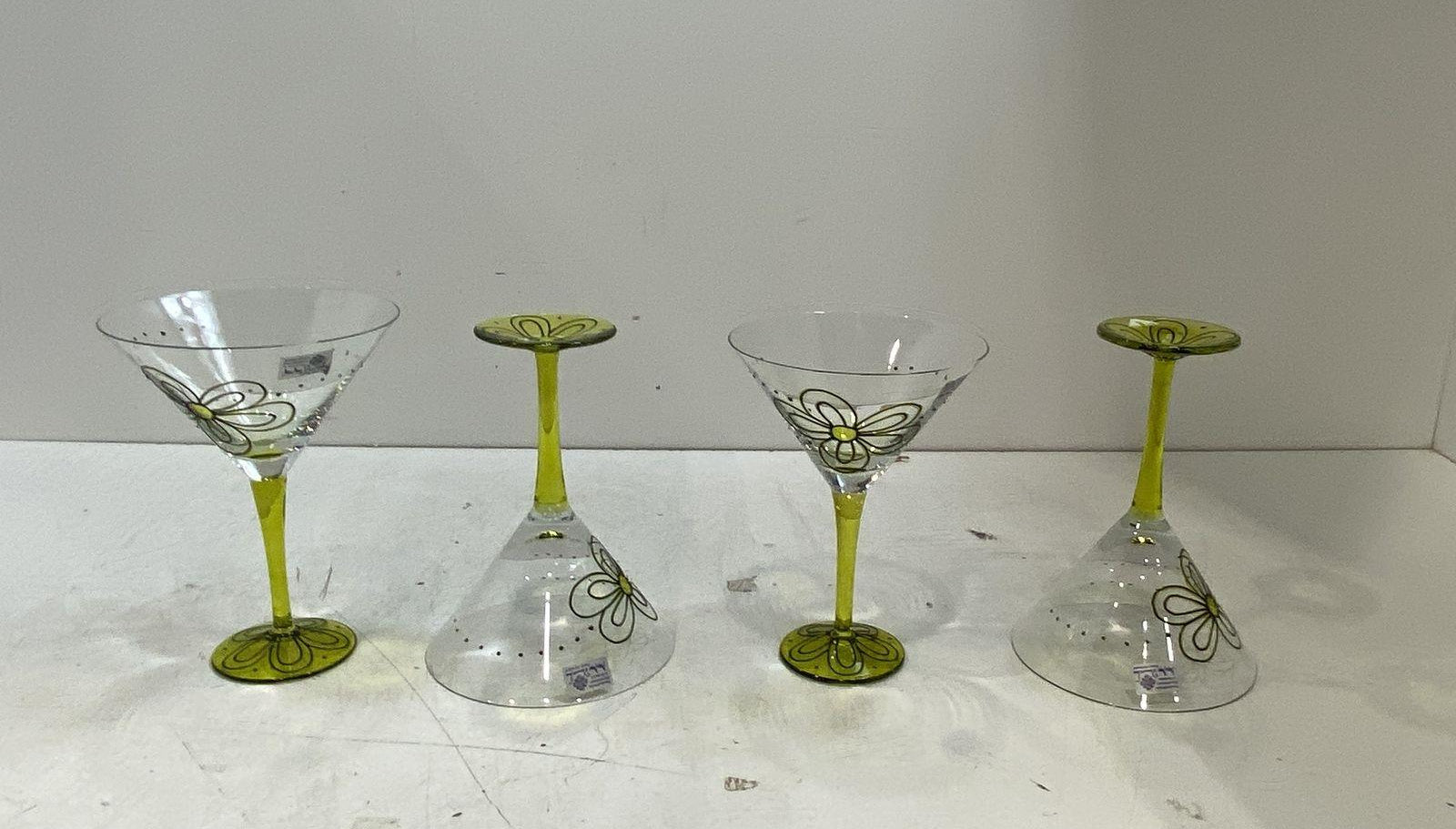 MoMo Panache Daisy Green-Stem Martini Glasses Set of 4