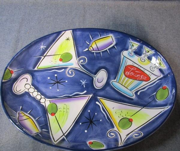Clay Art Martini Lounge Hand-Painted Ceramic Party Tray