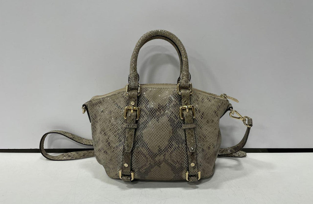 Michael Kors Womens Faux Leather Python Print Gold Hardware Satchel Bag