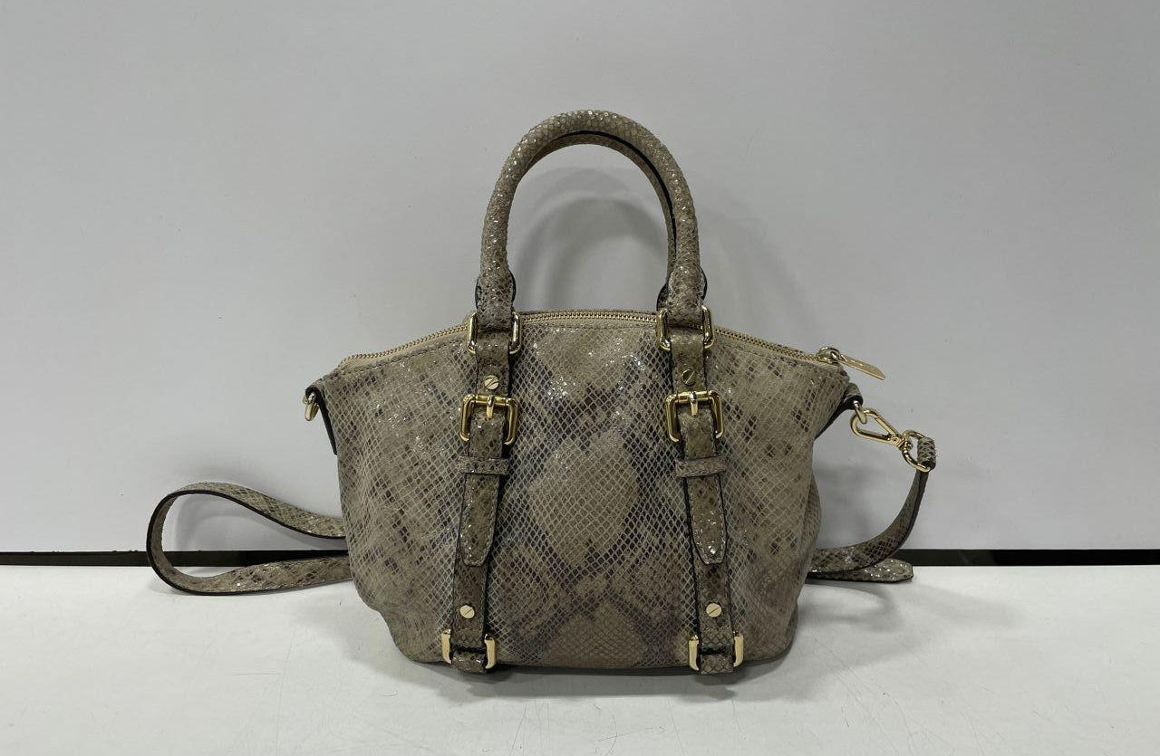 Michael Kors Womens Faux Leather Python Print Gold Hardware Satchel Bag