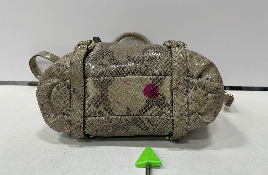 Michael Kors Womens Faux Leather Python Print Gold Hardware Satchel Bag
