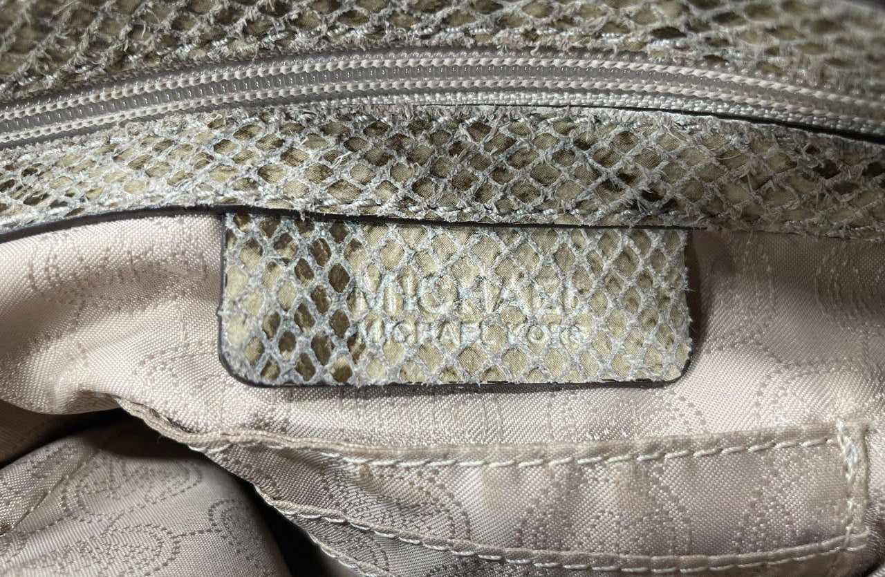 Michael Kors Womens Faux Leather Python Print Gold Hardware Satchel Bag