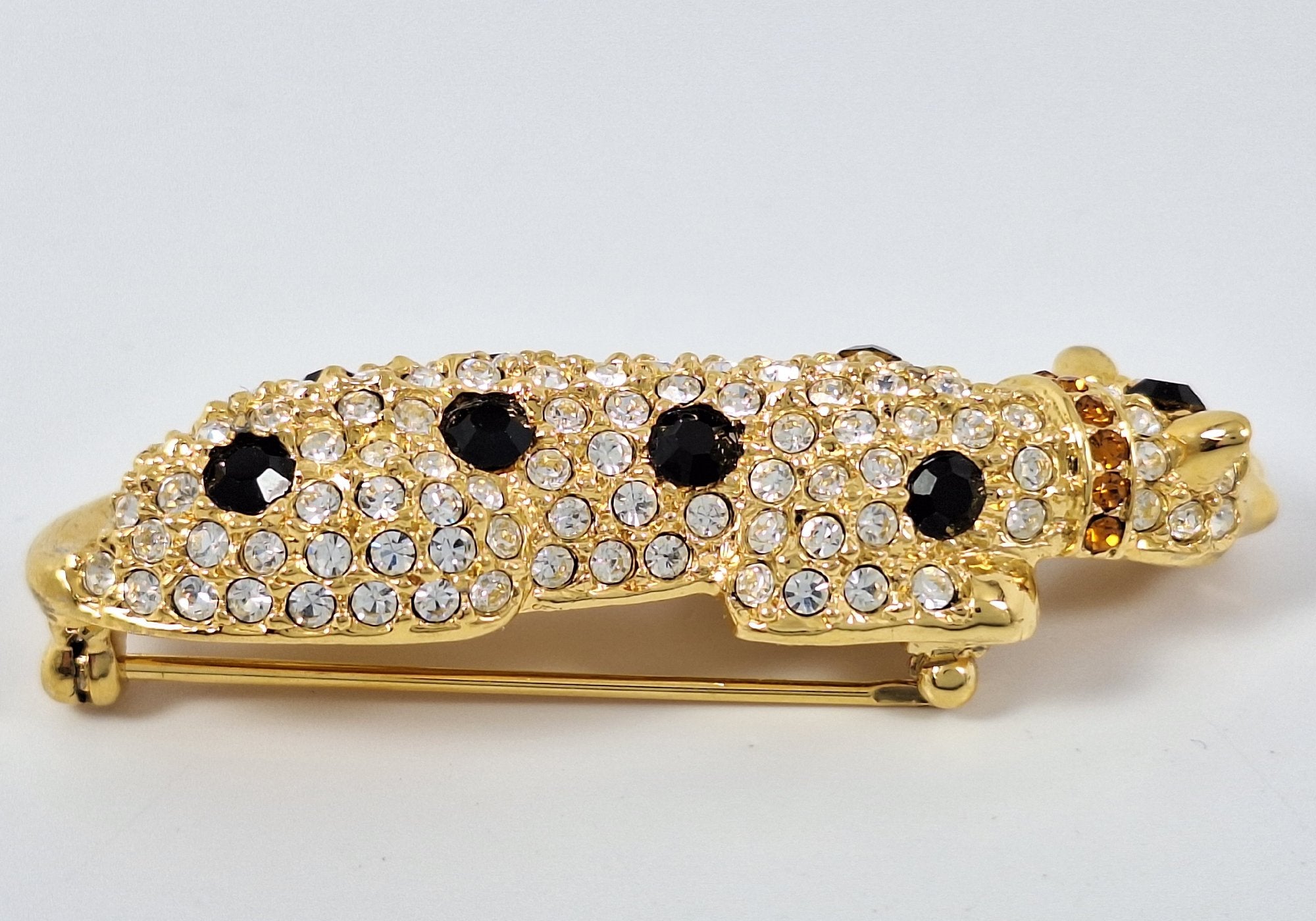 Georgio Gold-Tone Rhinestone Leopard Brooch