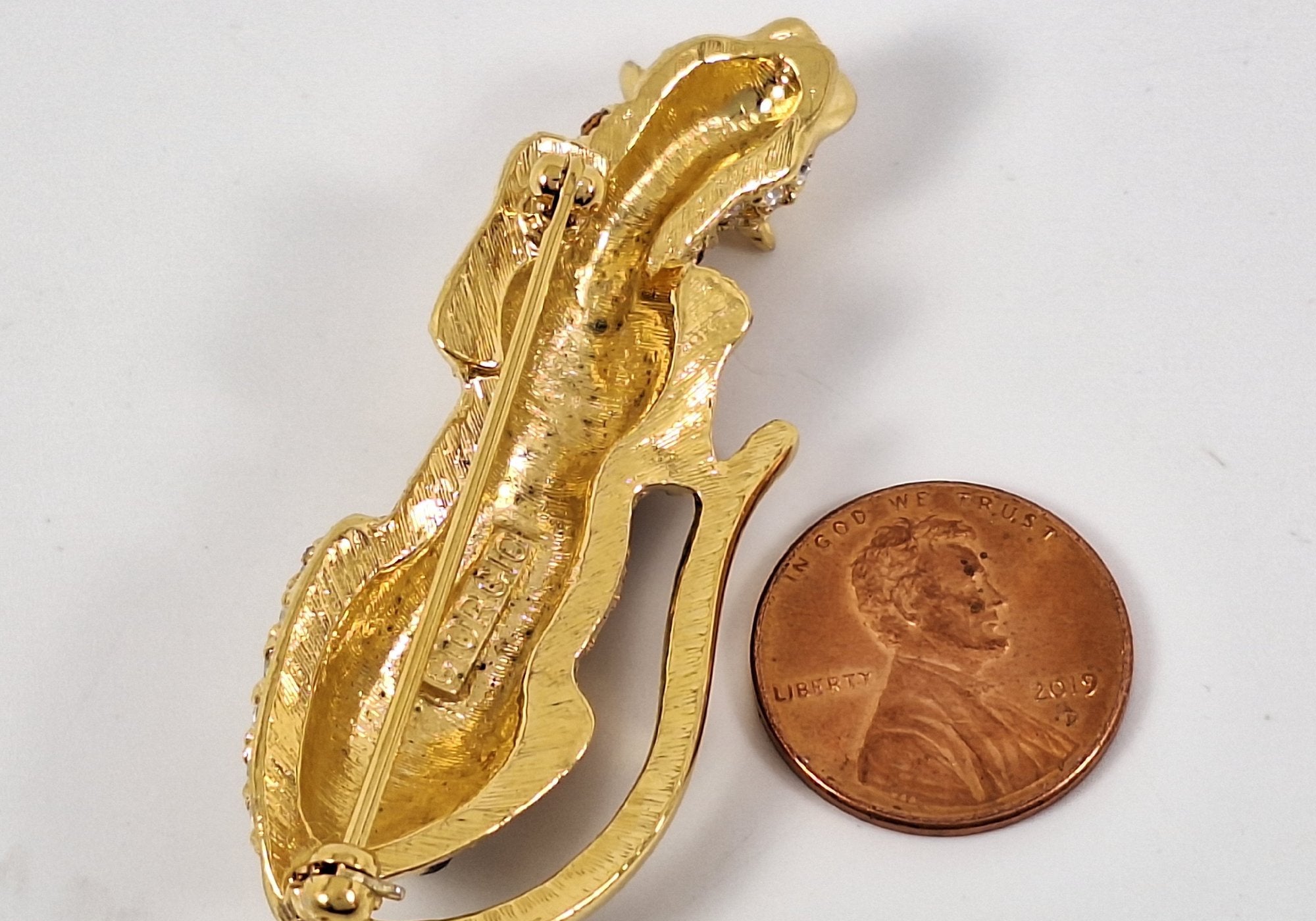 Georgio Gold-Tone Rhinestone Leopard Brooch
