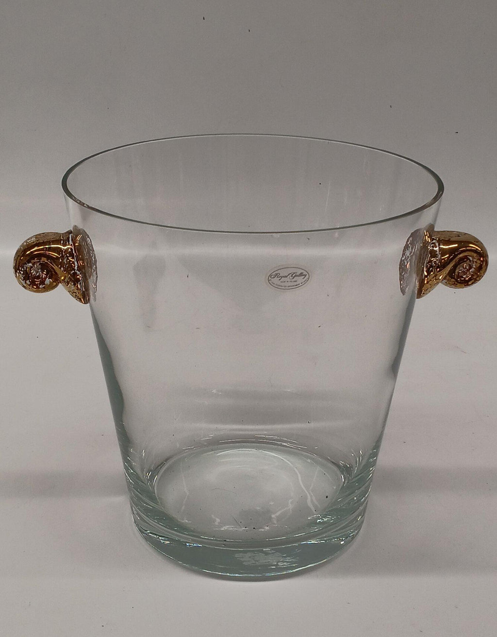 Royal Gallery Polish Glass Ice Bucket with Ornate Gold Tone Handles