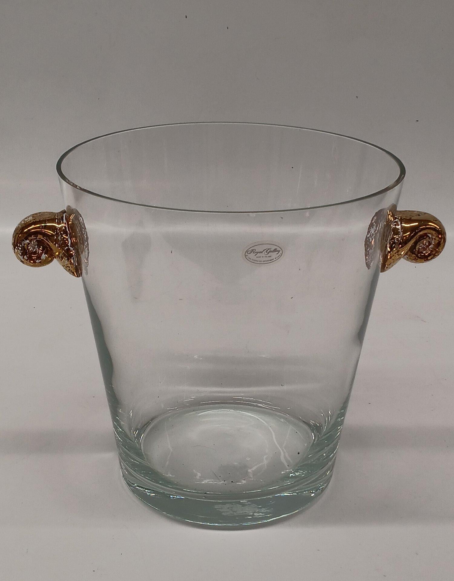 Royal Gallery Polish Glass Ice Bucket with Ornate Gold Tone Handles
