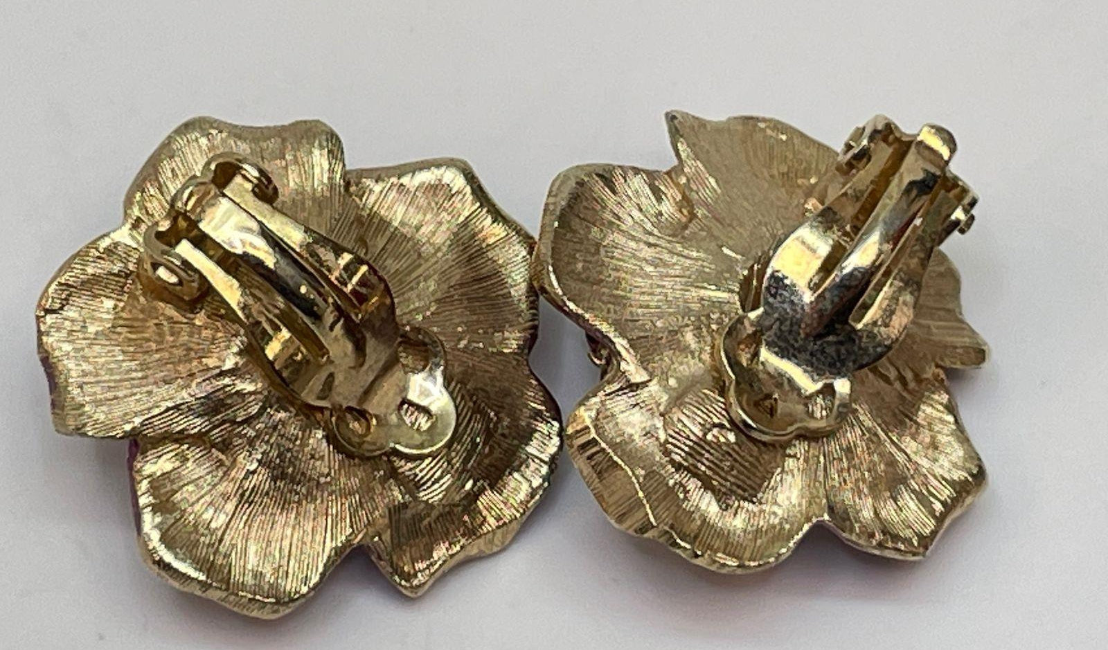 PAT Purple Enamel Flower Clip-On Earrings