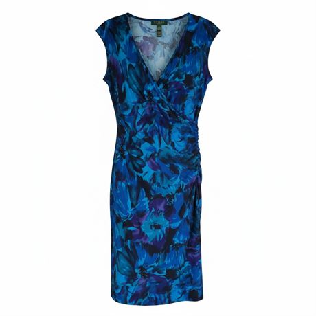 Lauren Ralph Lauren Blue Floral Faux Wrap Dress [I50608]
