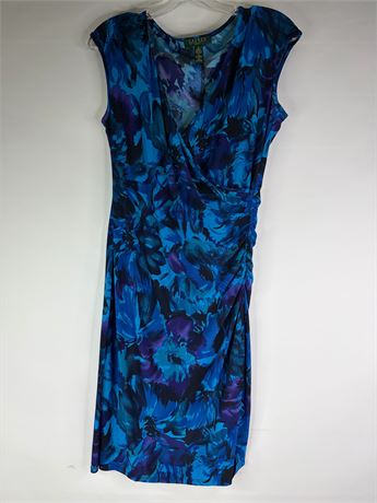 Lauren Ralph Lauren Blue Floral Faux Wrap Dress [I50608]