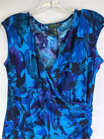 Lauren Ralph Lauren Blue Floral Faux Wrap Dress [I50608]