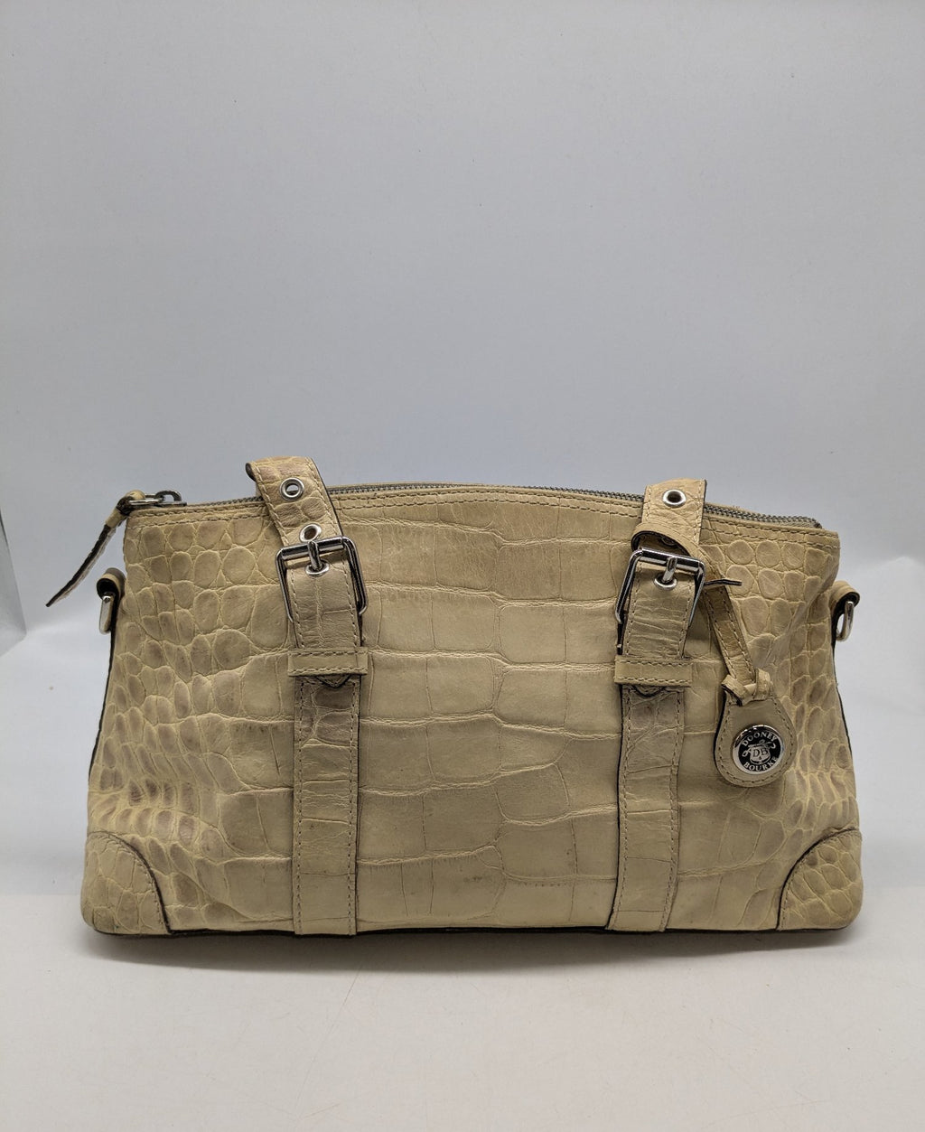 Dooney & Bourke Beige Crocodile-Embossed Leather Satchel