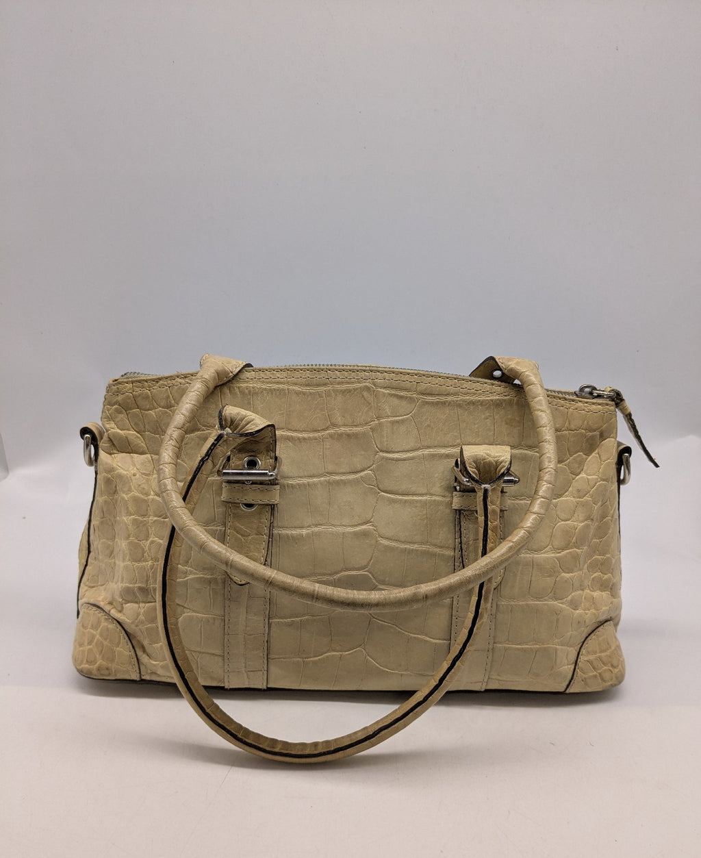 Dooney & Bourke Beige Crocodile-Embossed Leather Satchel
