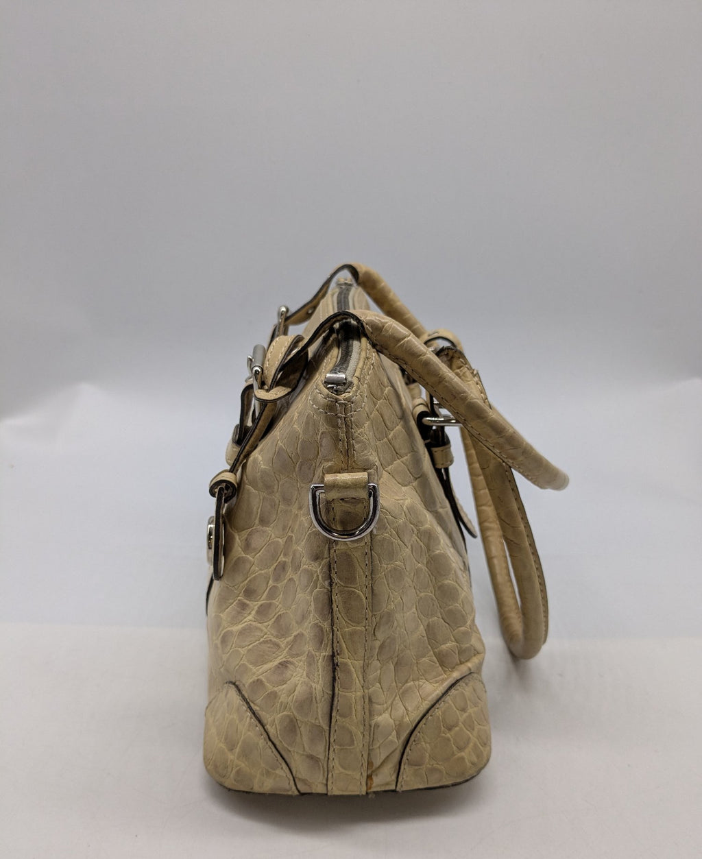 Dooney & Bourke Beige Crocodile-Embossed Leather Satchel