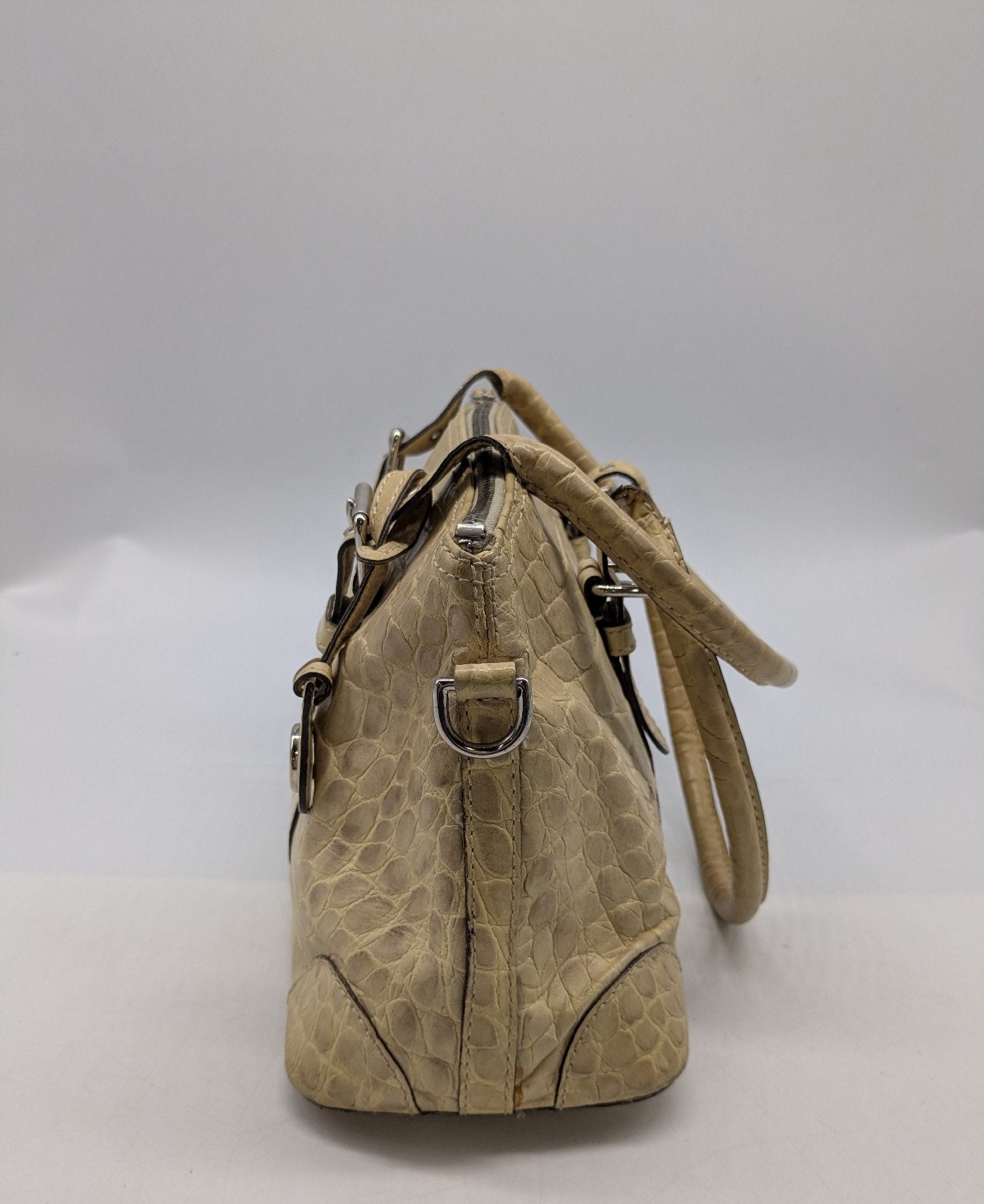 Dooney & Bourke Beige Crocodile-Embossed Leather Satchel