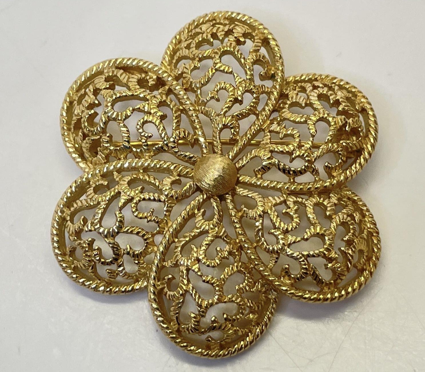 Vintage Trifari Gold-Tone Openwork Flower Brooch