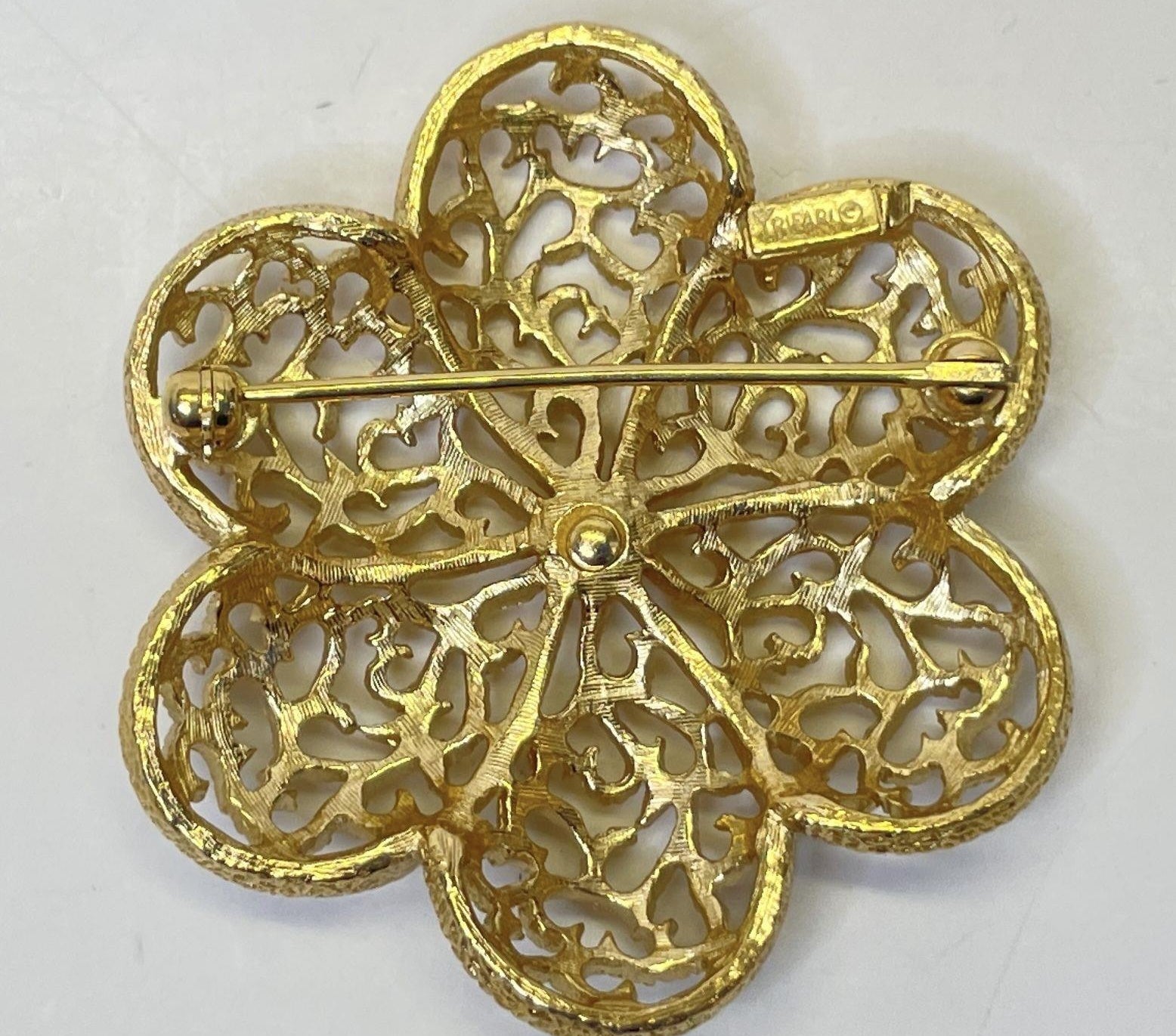 Vintage Trifari Gold-Tone Openwork Flower Brooch