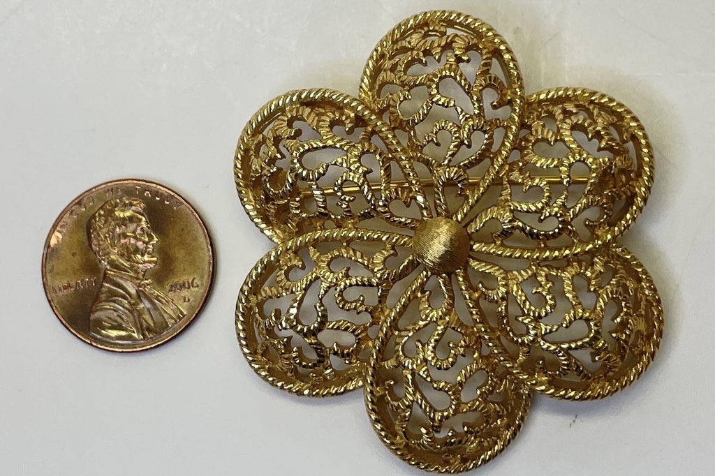 Vintage Trifari Gold-Tone Openwork Flower Brooch