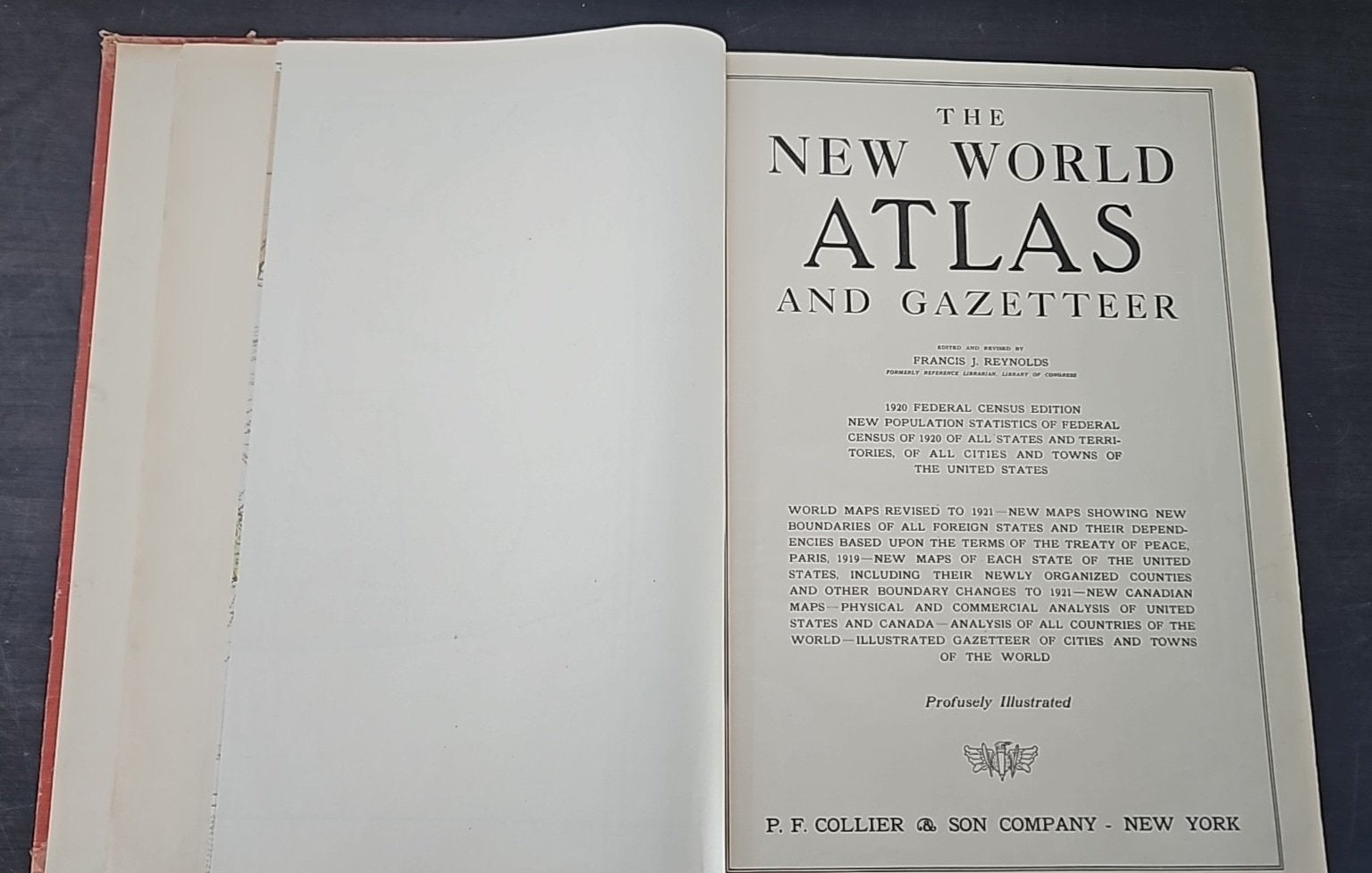 1921 The New World Atlas and Gazetteer Hardcover