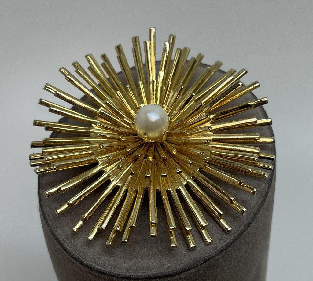 Vintage Gold-Tone Faux Pearl Sunburst Brooch