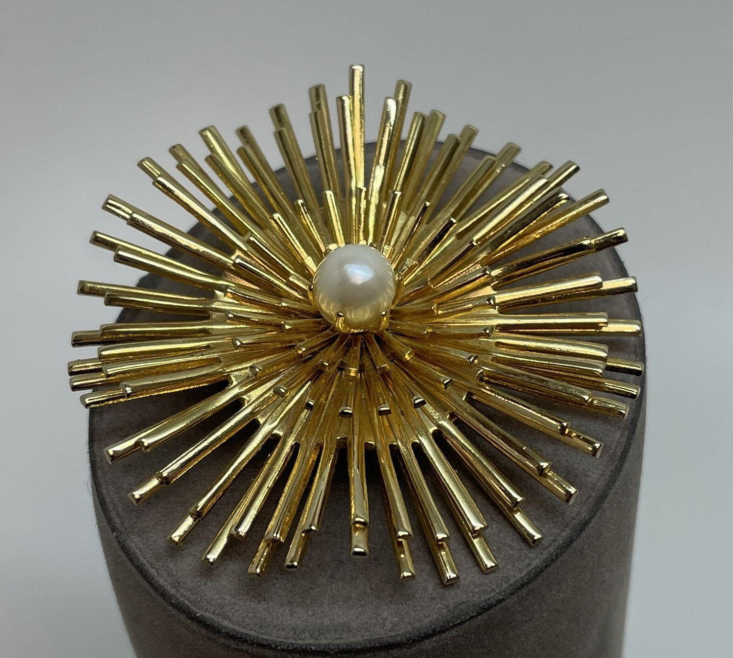 Vintage Gold-Tone Faux Pearl Sunburst Brooch
