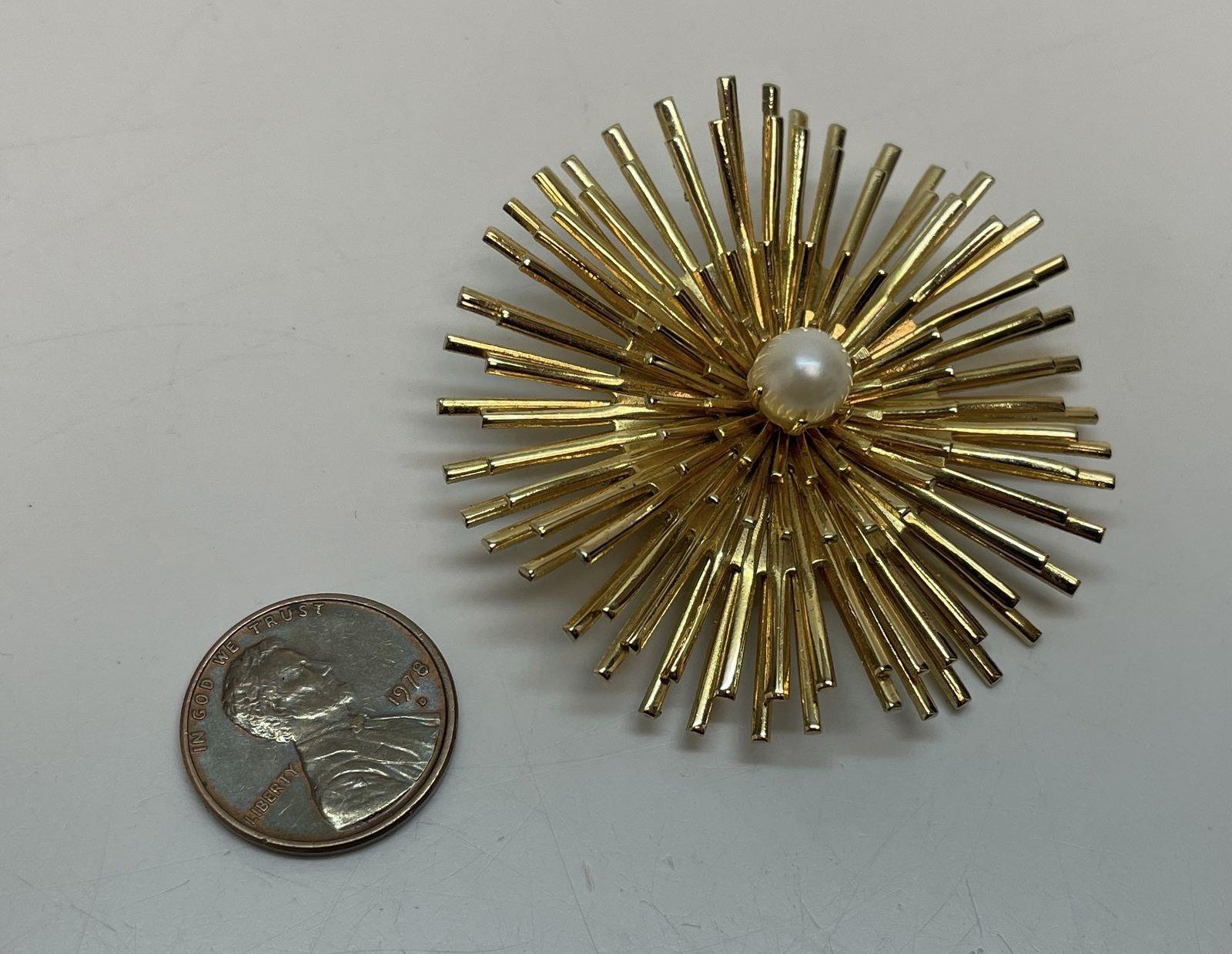 Vintage Gold-Tone Faux Pearl Sunburst Brooch