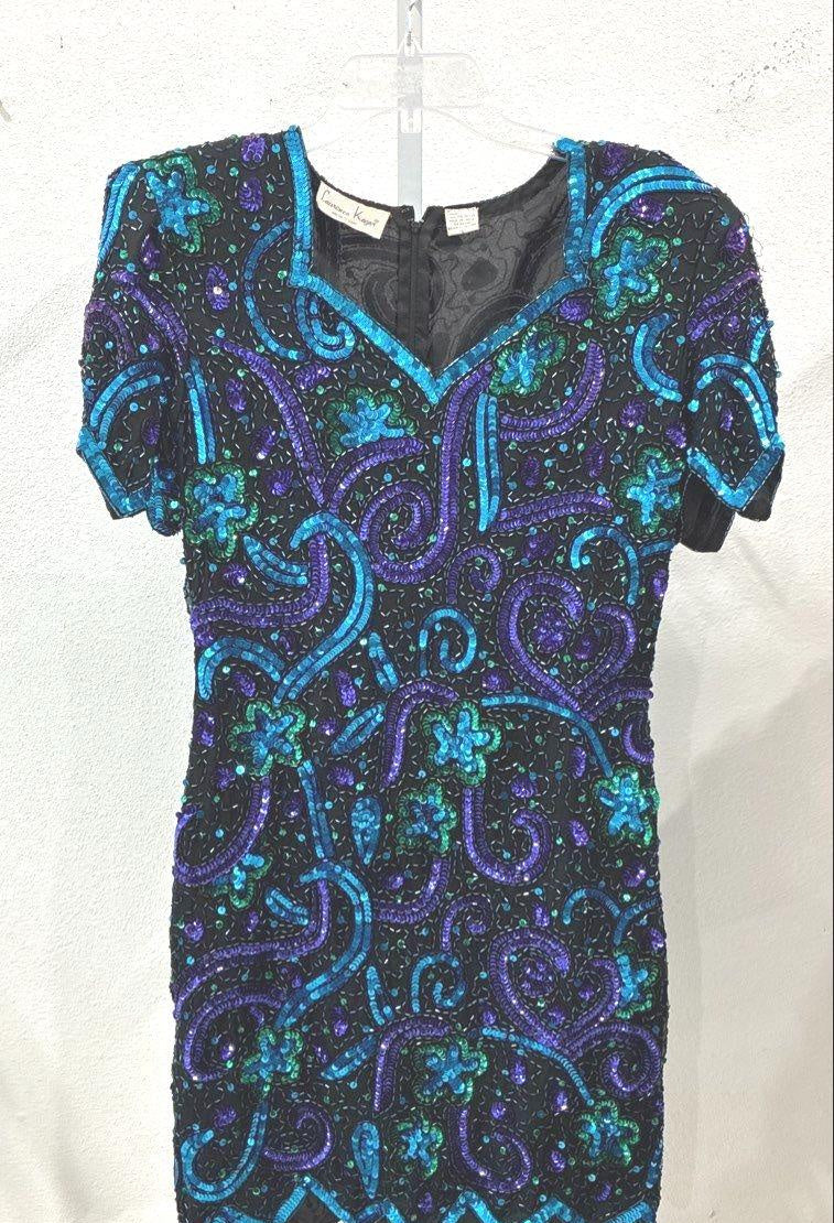 Lawrence Krazer Black and Blue Beaded Dress Size L