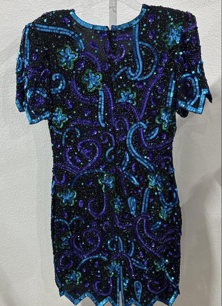 Lawrence Krazer Black and Blue Beaded Dress Size L