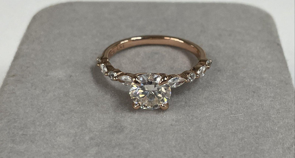 Sterling Silver Round Solitaire Ring with Marquise Accents, Size 7.5