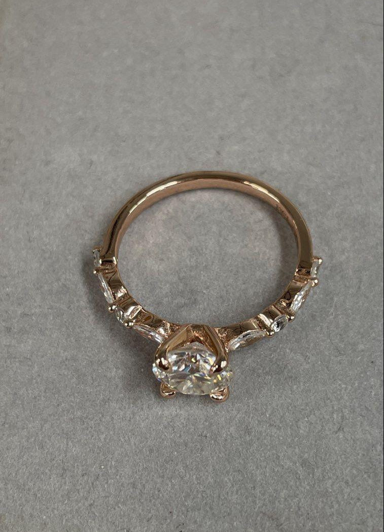 Sterling Silver Round Solitaire Ring with Marquise Accents, Size 7.5