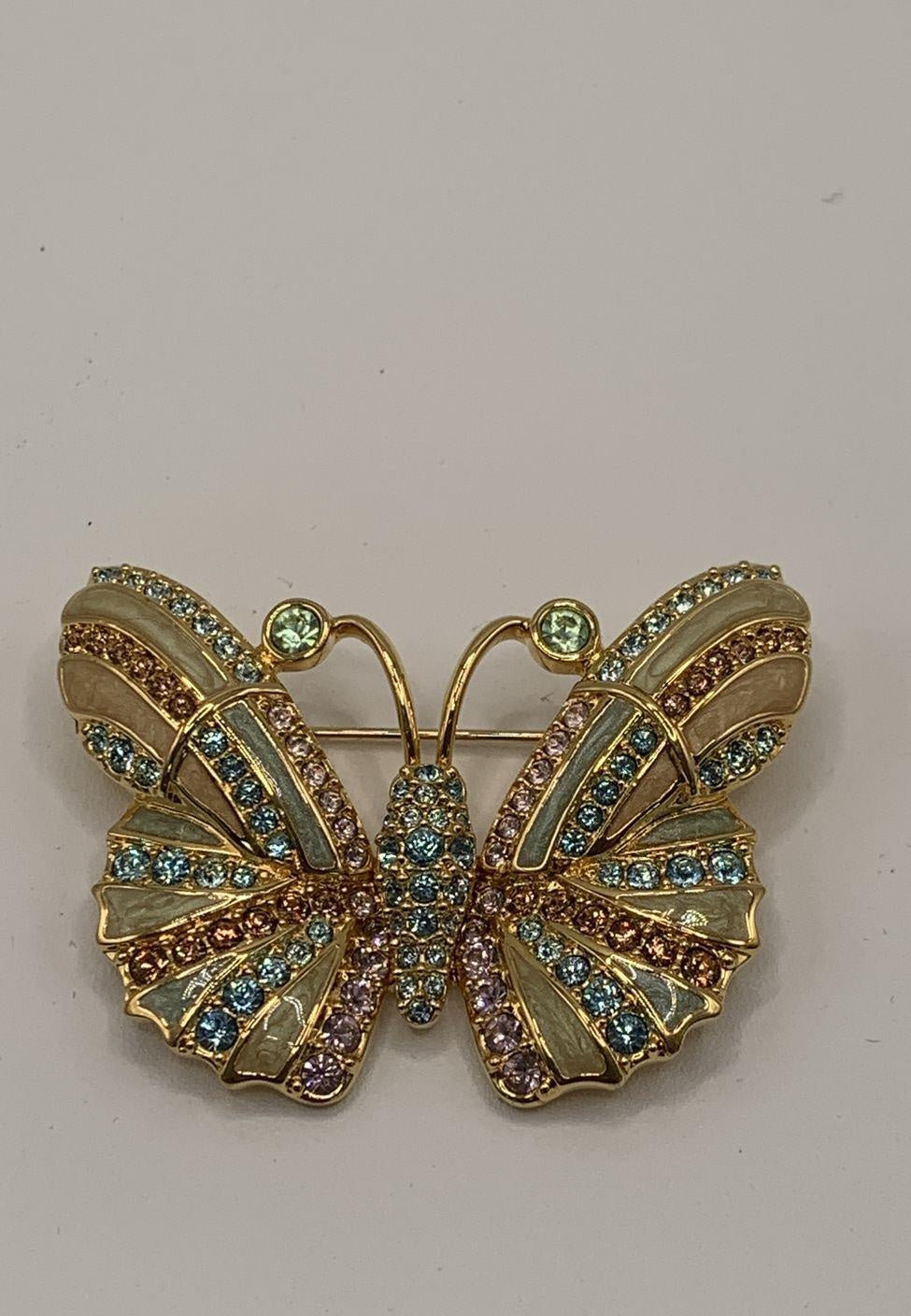 Swarovski Gold Tone Multi-Color Crystal Enamel Butterfly Brooch Pin