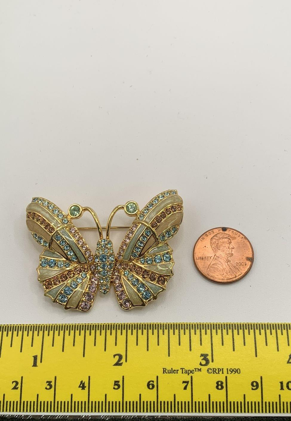 Swarovski Gold Tone Multi-Color Crystal Enamel Butterfly Brooch Pin