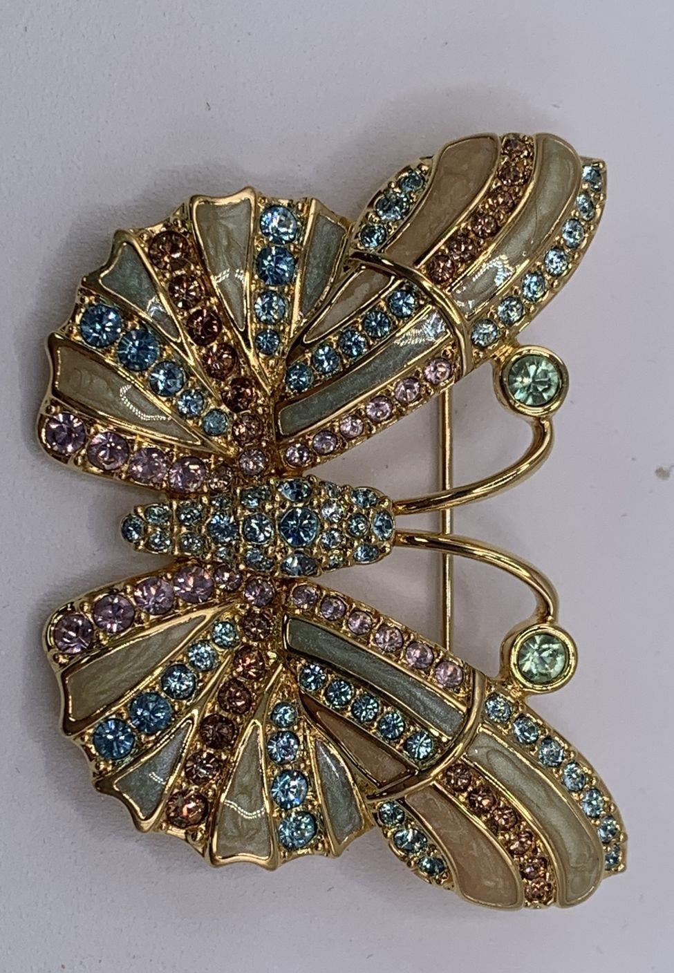 Swarovski Gold Tone Multi-Color Crystal Enamel Butterfly Brooch Pin