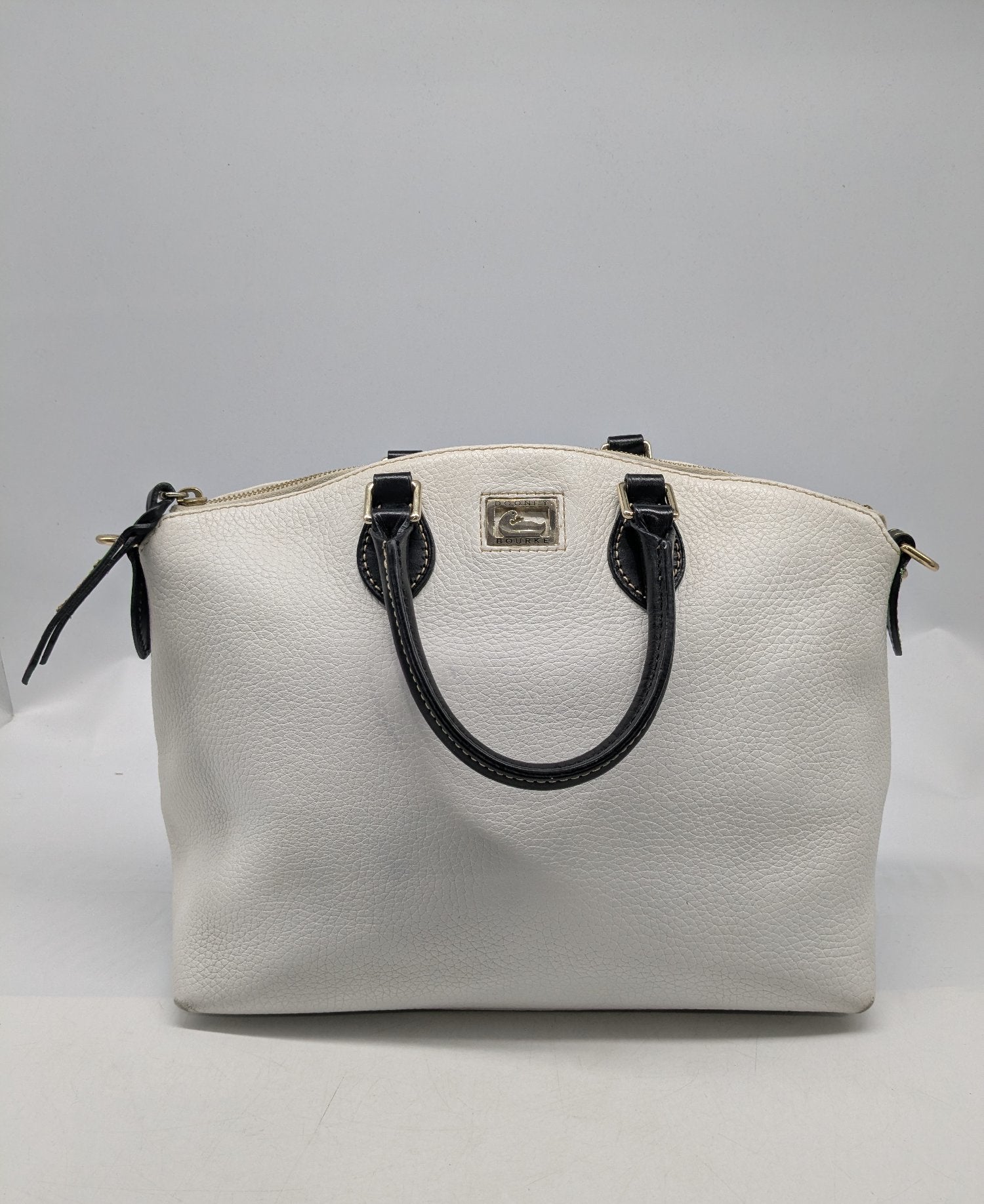 Dooney & Bourke White Pebbled Leather Satchel with Black Trim