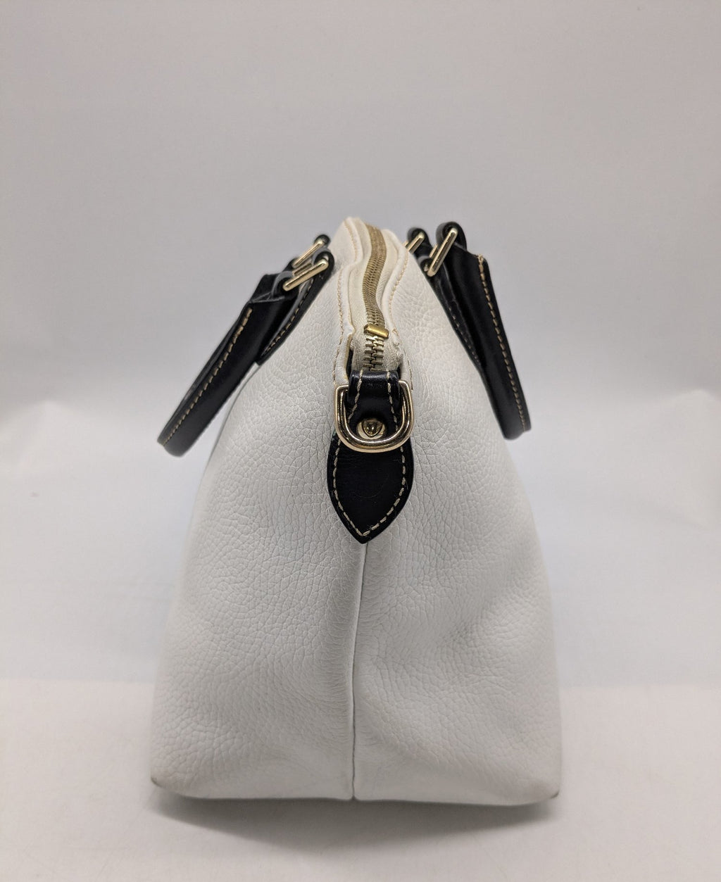 Dooney & Bourke White Pebbled Leather Satchel with Black Trim