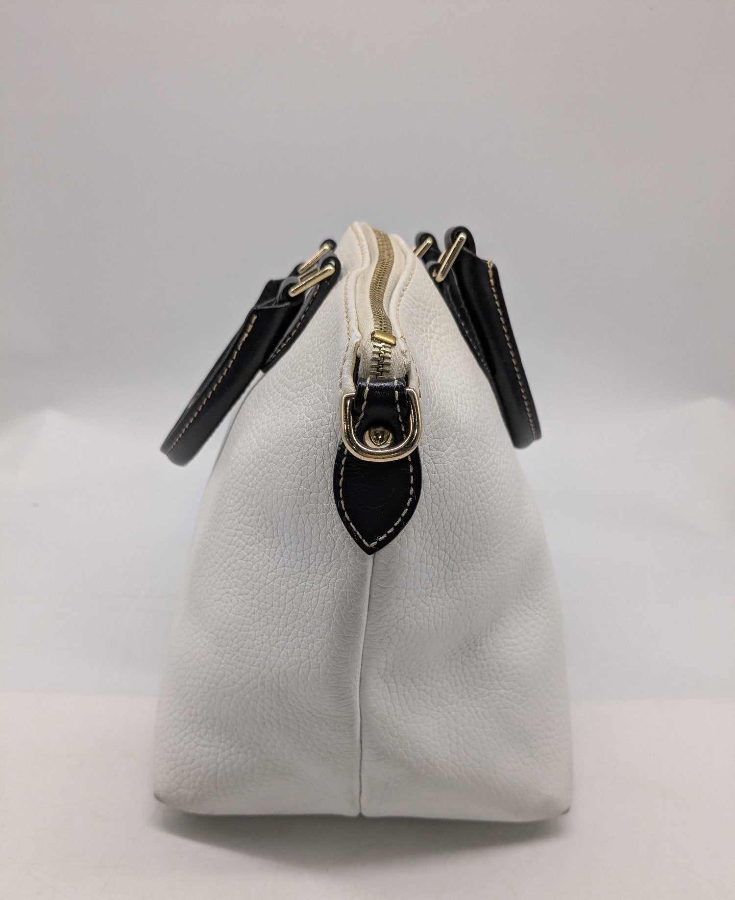 Dooney & Bourke White Pebbled Leather Satchel with Black Trim