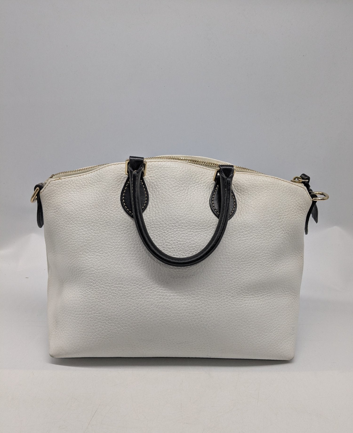 Dooney & Bourke White Pebbled Leather Satchel with Black Trim