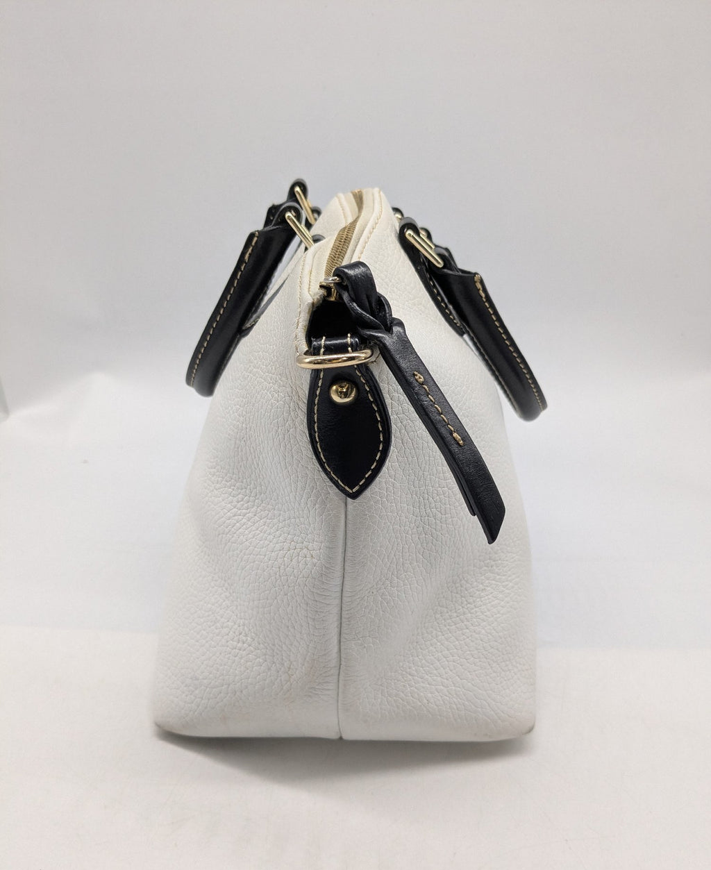 Dooney & Bourke White Pebbled Leather Satchel with Black Trim