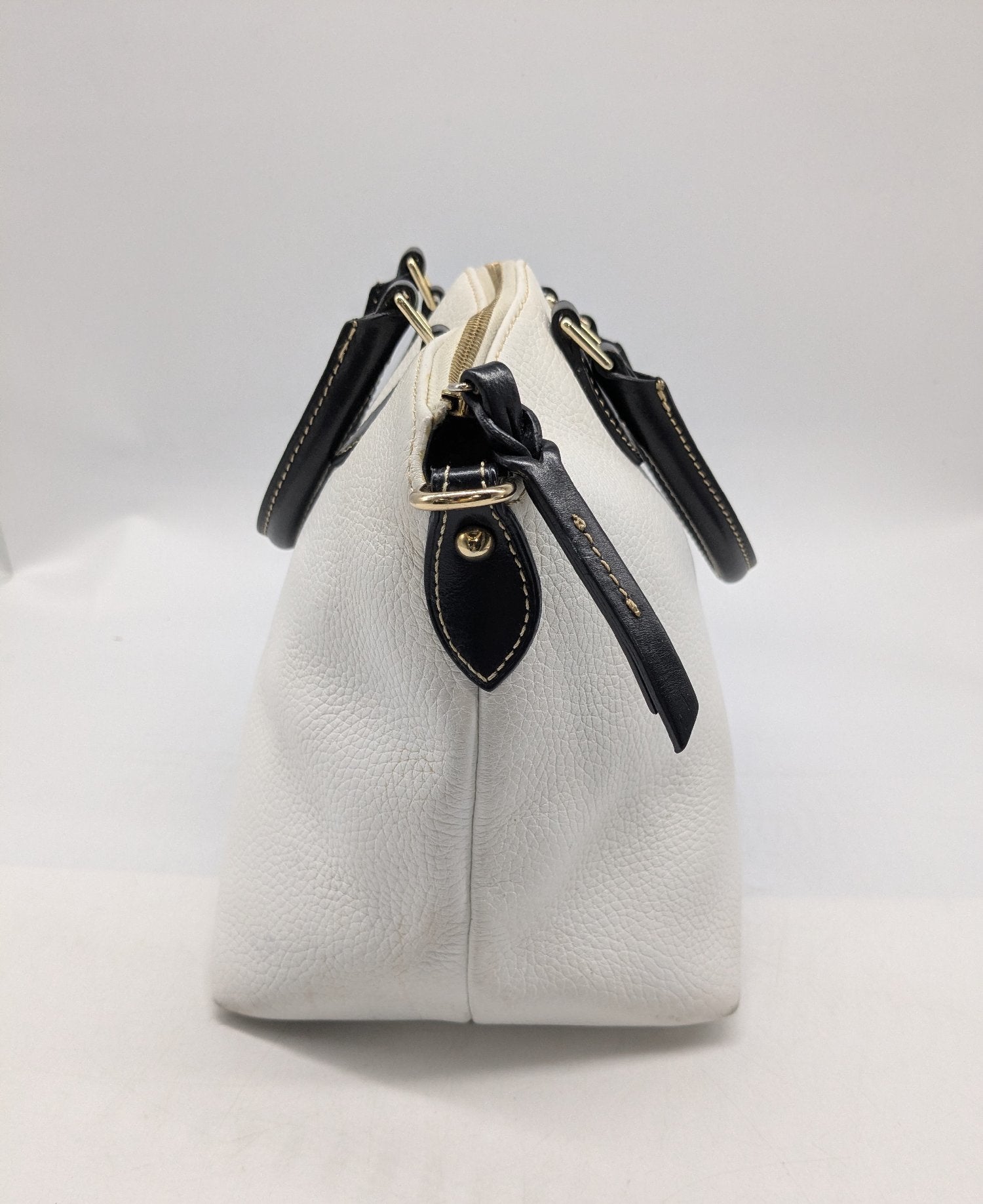 Dooney & Bourke White Pebbled Leather Satchel with Black Trim