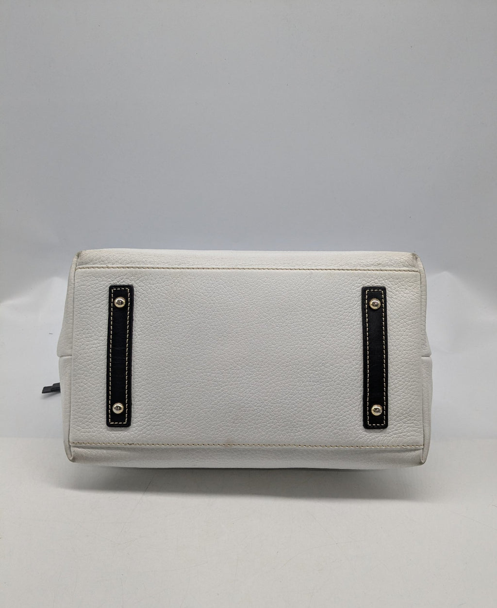 Dooney & Bourke White Pebbled Leather Satchel with Black Trim