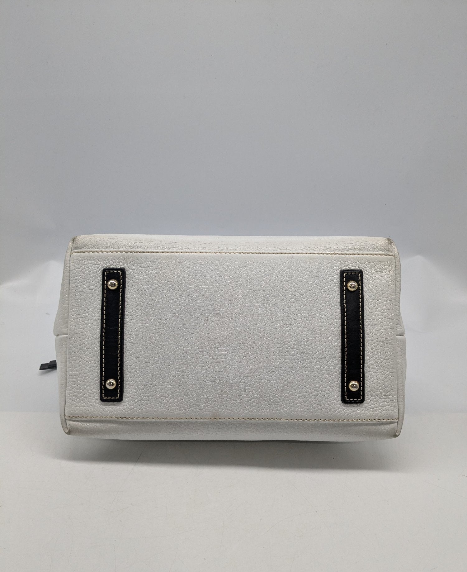 Dooney & Bourke White Pebbled Leather Satchel with Black Trim