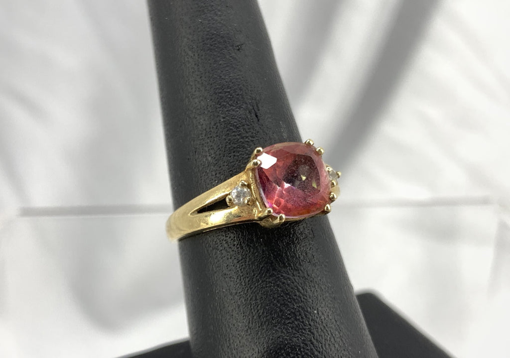 10K Yellow Gold Statement Ring with Pink Spinel and CZ Accents