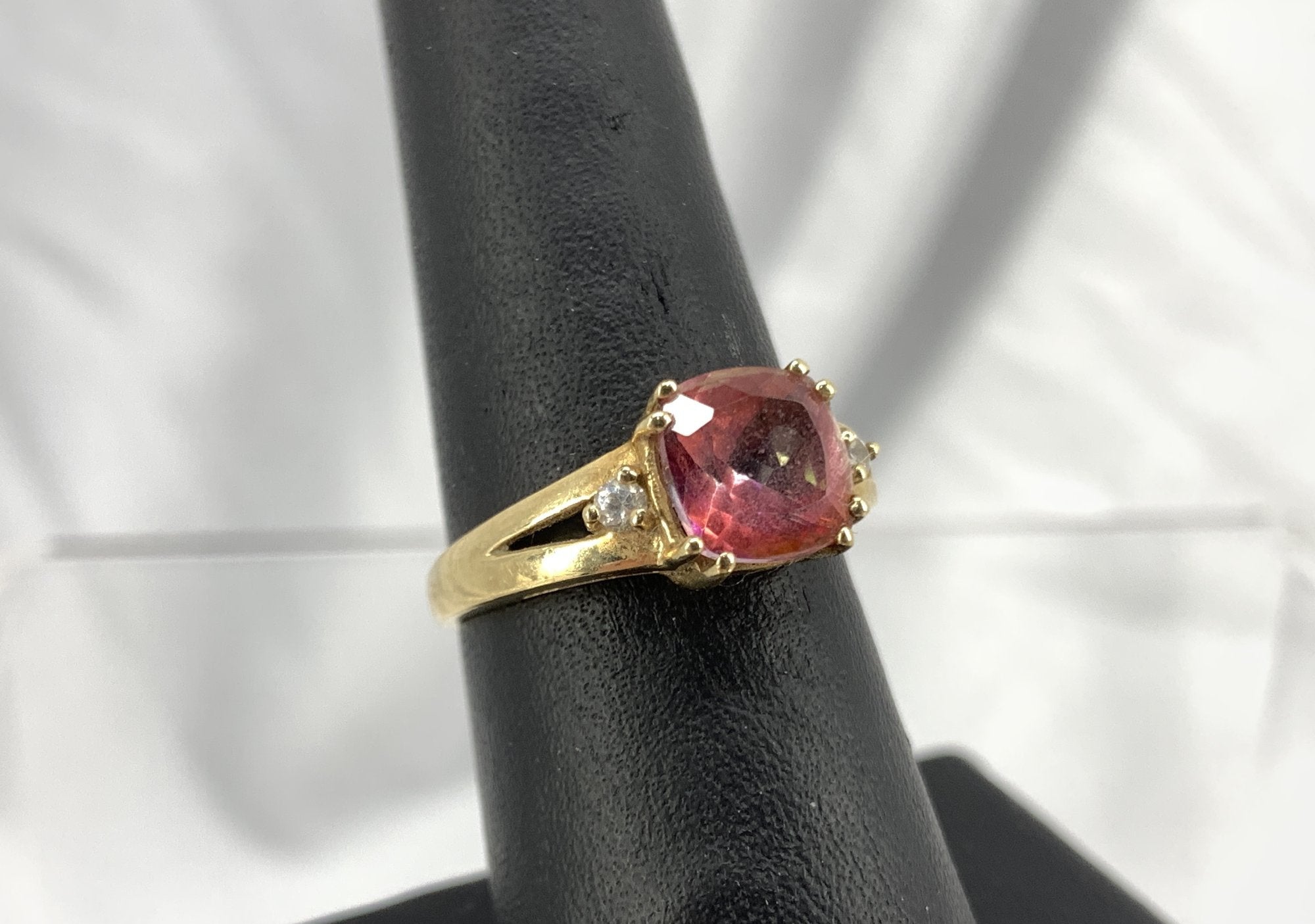 10K Yellow Gold Statement Ring with Pink Spinel and CZ Accents