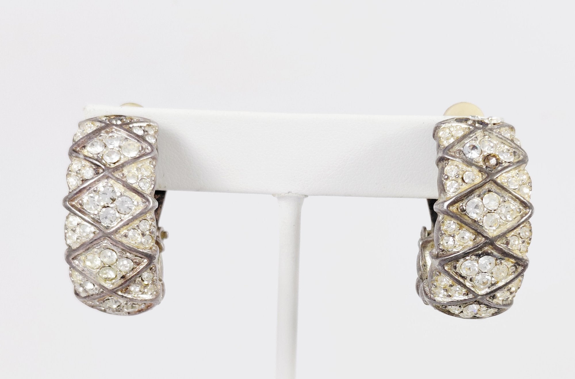 Vintage St. John Silver-Tone Pave Crystal Clip Earrings