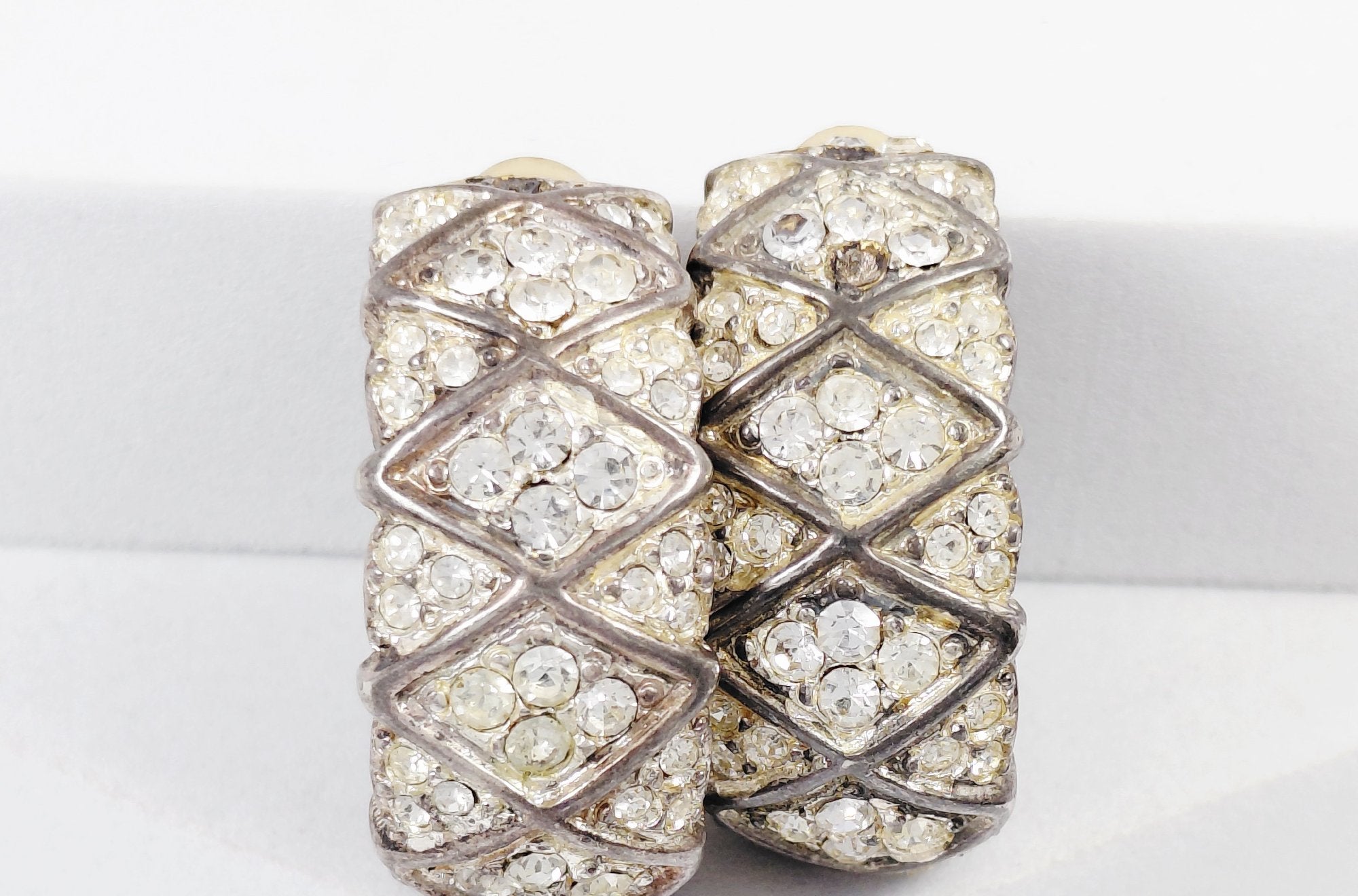Vintage St. John Silver-Tone Pave Crystal Clip Earrings