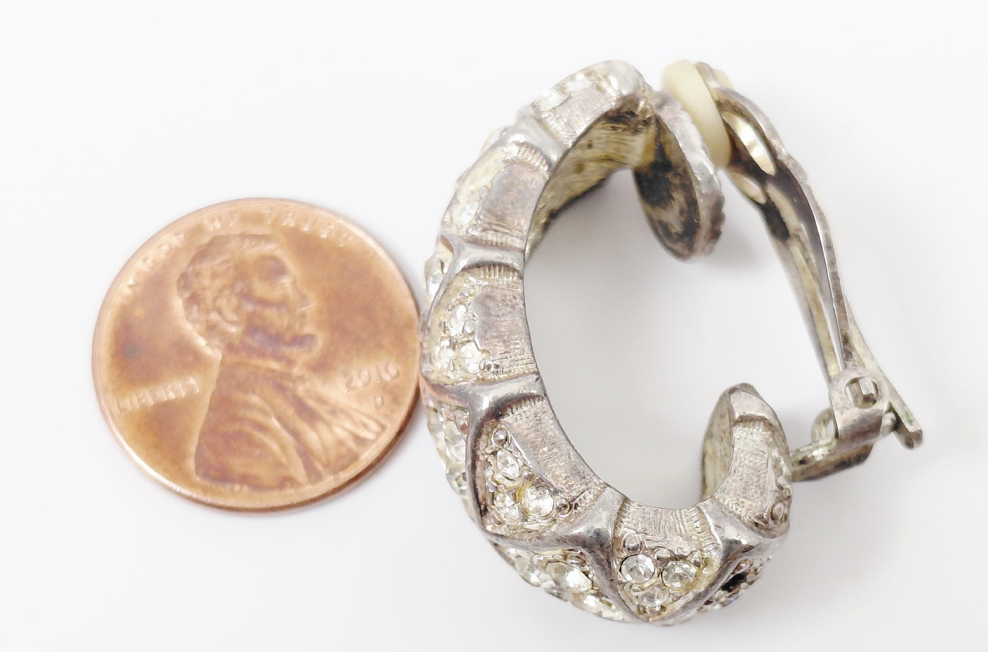 Vintage St. John Silver-Tone Pave Crystal Clip Earrings